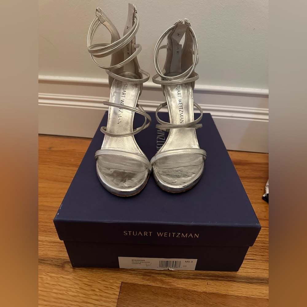 Stuart Weitzman MYEXSONG 4in Heels Silver Sz 5